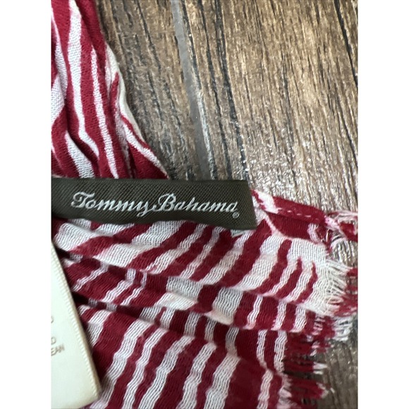TOMMY BAHAMA BLACK WHITE RED TROPICAL FLORAL BEACH COASTAL SCARF SHAWL 24"x76" - Picture 7 of 9
